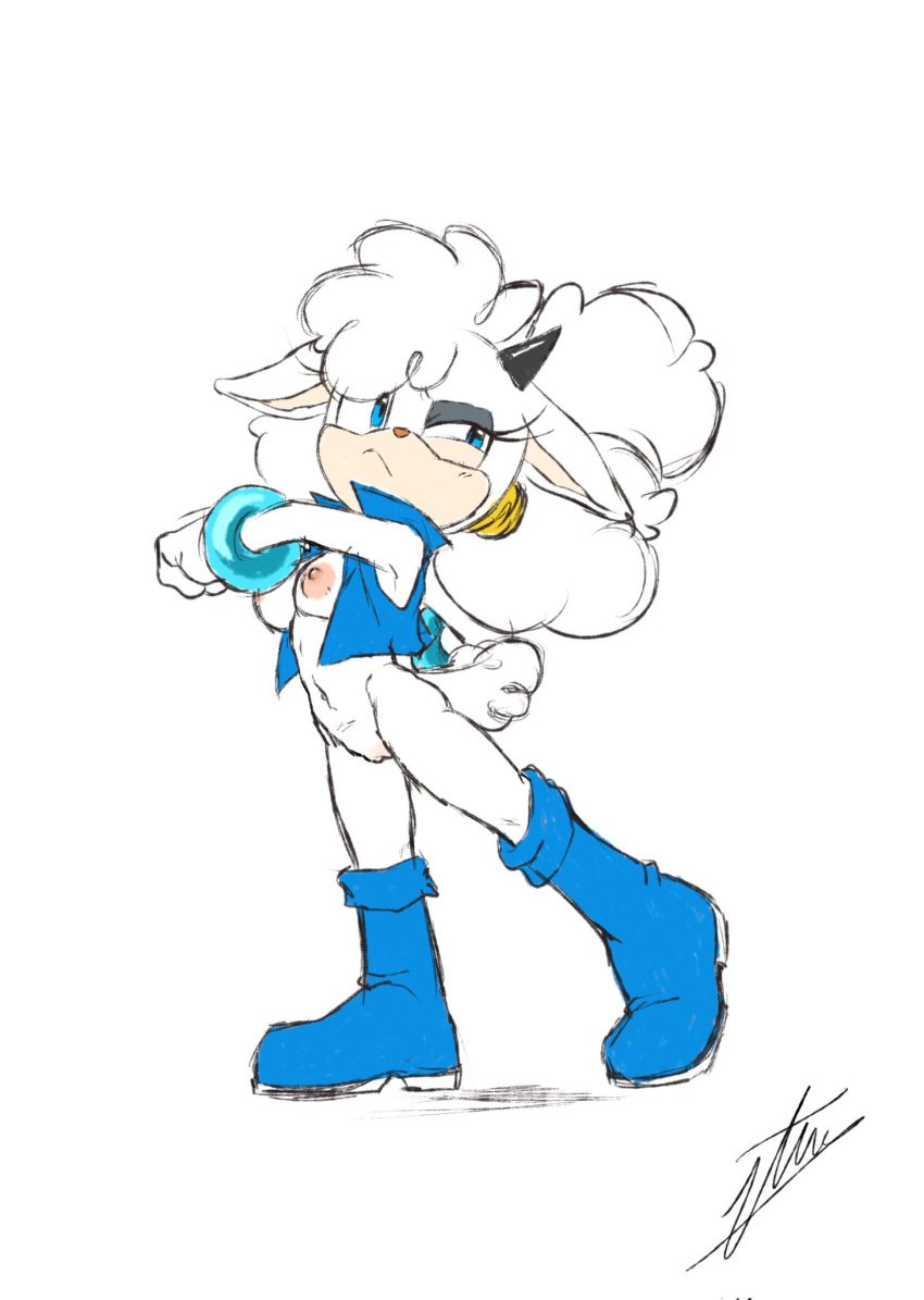 boots bracelets breasts female furry lanolin_the_sheep mostly_nude_female pink_nipples pussy sheep sonic_(series) sonic_the_hedgehog_(comics) vest zeunner_tw