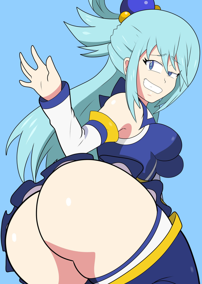 aqua_(konosuba) ass big_ass big_breasts blue_eyes boots bottomless breasts dat_ass female heel_boots high_heel_boots huge_ass kono_subarashii_sekai_ni_shukufuku_wo! shingattai solo teal_hair thigh_boots thighhigh_boots