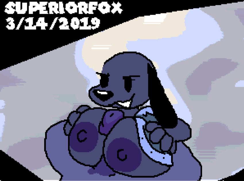 2019 animated areola beady_eyes bella_(toedi) big_breasts breasts canid canine canis domestic_dog eyelashes female floppy_ears hand_on_breast huge_breasts humanoid_penis incest jacob_(toedi) loop male mammal nipples outercourse paizuri penis pixel_art sex smile straight superiorfox