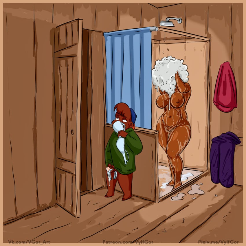 2019 age_difference anthro bathroom bra breasts clothed clothing disney duo female hi_res humanoid_penis kit_cloudkicker male mammal masturbation mature_female nude older_female panties penis rebecca_cunningham shampoo shower_room size_difference talespin teenager ursid voyeur vylfgor young younger_male