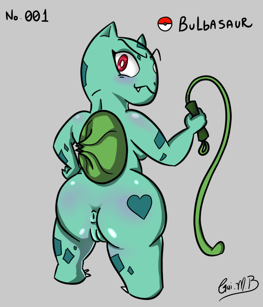 anthro ass blue_skin bulbasaur cat_pink grass nintendo pokémon_(species) pokemon pokemon_rgby pussy red_eyes shortstack video_games whip