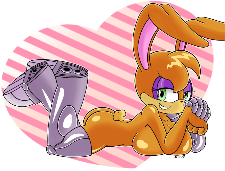 bunnie_rabbot female looking_at_viewer mobian_monster mobianmonster nude on_stomach solo sonic_(series)