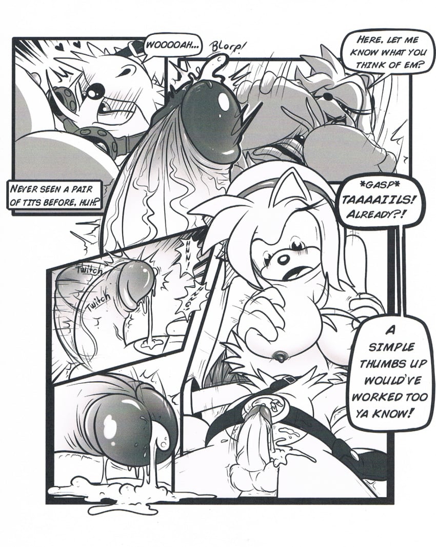 amy_rose balls breasts_on_head comic cum cumshot furry green_hill penis sonic_(series) sonic_boom tails