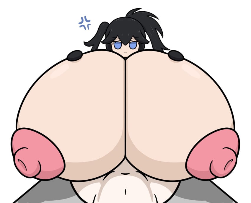 1boy 1girls animate_inanimate areolae black_hair black_rock_shooter black_rock_shooter_(character) blue_eyes breasts breasts_bigger_than_head breasts_bigger_than_torso chibi commission completely_nude completely_nude_female completely_nude_male entirebrother female fumo_plush gigantic_breasts huge_breasts male male/female massive_breasts mob_face nipples nude nude_female nude_male paizuri plushie plushophilia pov straight titjob twintails