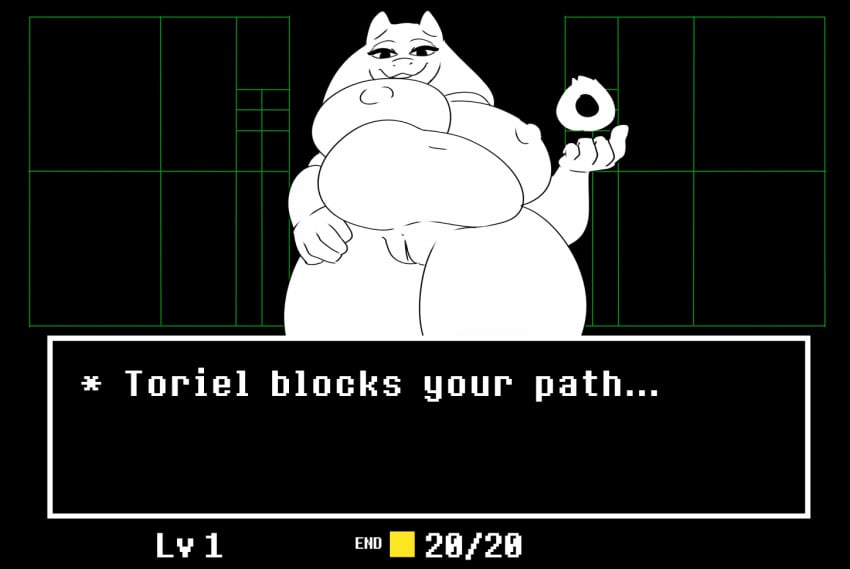 anthro battle_screen big_breasts bodily_fluids boss_monster_(undertale) bovid breasts caprine digital_media_(artwork) female fur genitals goat horn mammal mature_female monster nipples nude pussy simple_background solo text toriel undertale undertale_(series) white_body white_fur wolfbaloo