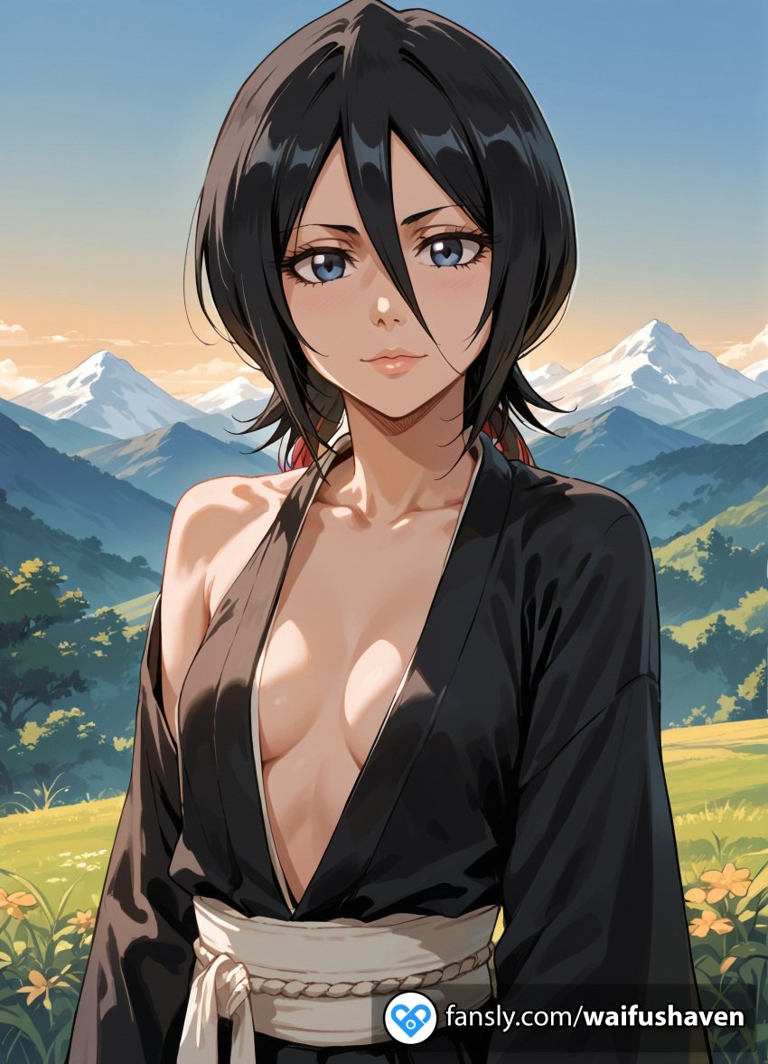 a_cup aa_cup ai_generated b_cup bb_cup black_hair bleach breasts breasts breasts breasts female female grey_eyes kimono kuchiki kuchiki_rukia rukia short_hair small_boobies small_boobs small_breasts small_tits solo viewer_pov young