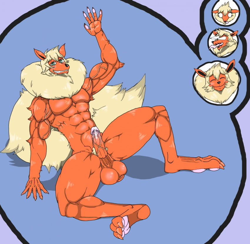 amarashi anthro anthrofied balls barazoku big_balls big_muscles eeveelution erection flareon generation_1_pokemon genitals gregorio_name hi_res humanoid_genitalia humanoid_penis male muscular muscular_male nintendo nude penis pokemon pokemon_(species) pokemorph simple_background solo