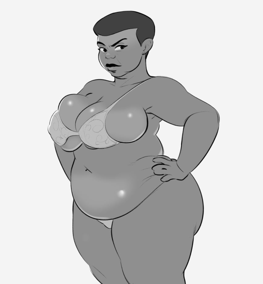 1girls amanda_waller big_breasts bikini black_hair chubby chubby_female dark-skinned_female dark_skin dc dc_comics dcau doodle female female_focus female_only hand_on_hip hands_on_hips justice_league justice_league_unlimited looking_at_viewer mature mature_female monochrome solidus thick_thighs voluptuous voluptuous_female