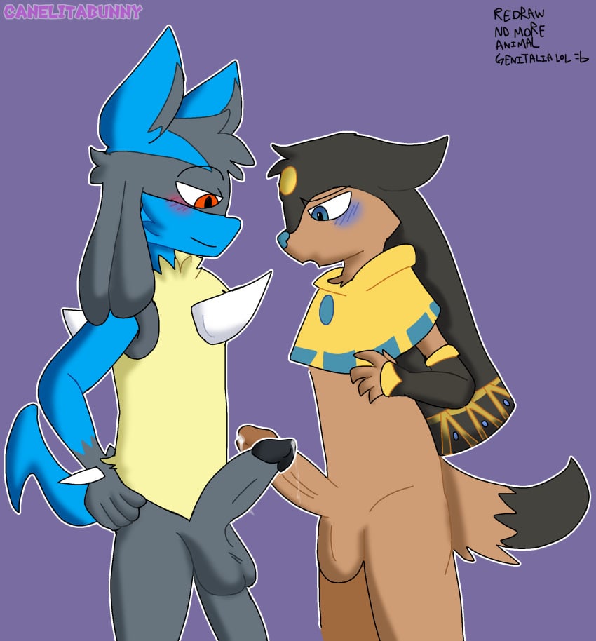 anthro anubis_(pal) bad_anatomy canelitabunny gay human_genitalia lucario nintendo pal_(species) palworld pokémon_(species) pokemon pokemon_(species) redraw