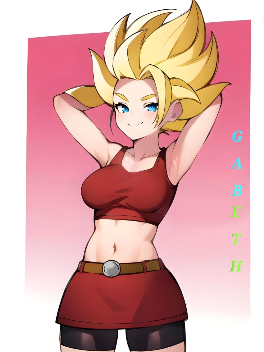 ai ai_assisted blonde_hair blue_eyes caulifla dragon_ball dragon_ball_super kale saiyan saiyan_girl super_saiyan_2 tomboy