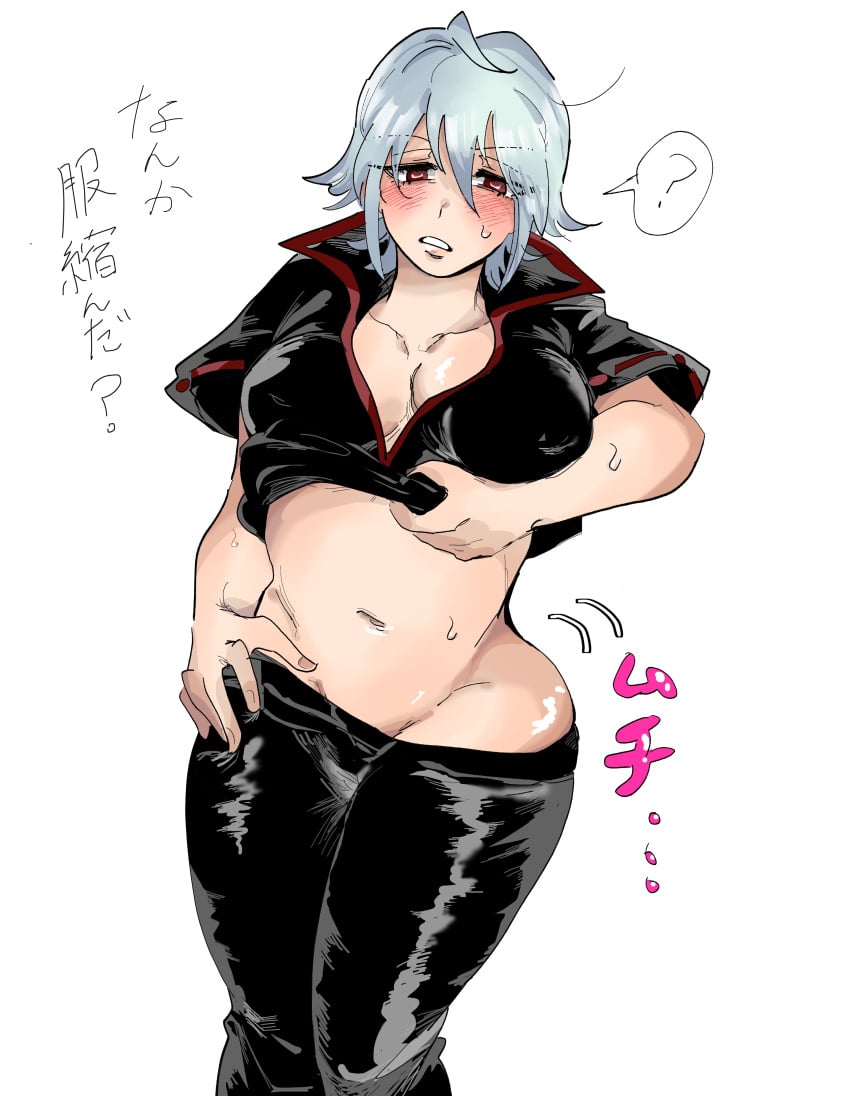 ? blush canon_genderswap cleavage confused confusion female female_only genderswap_(mtf) ginko_sakata gintama gintoki_sakata hs_evng8 no_bra red_eyes rule_63 shiny_skin shirt_lift shirt_up short_hair silver_hair solo sweat undressing white_hair wide_hips