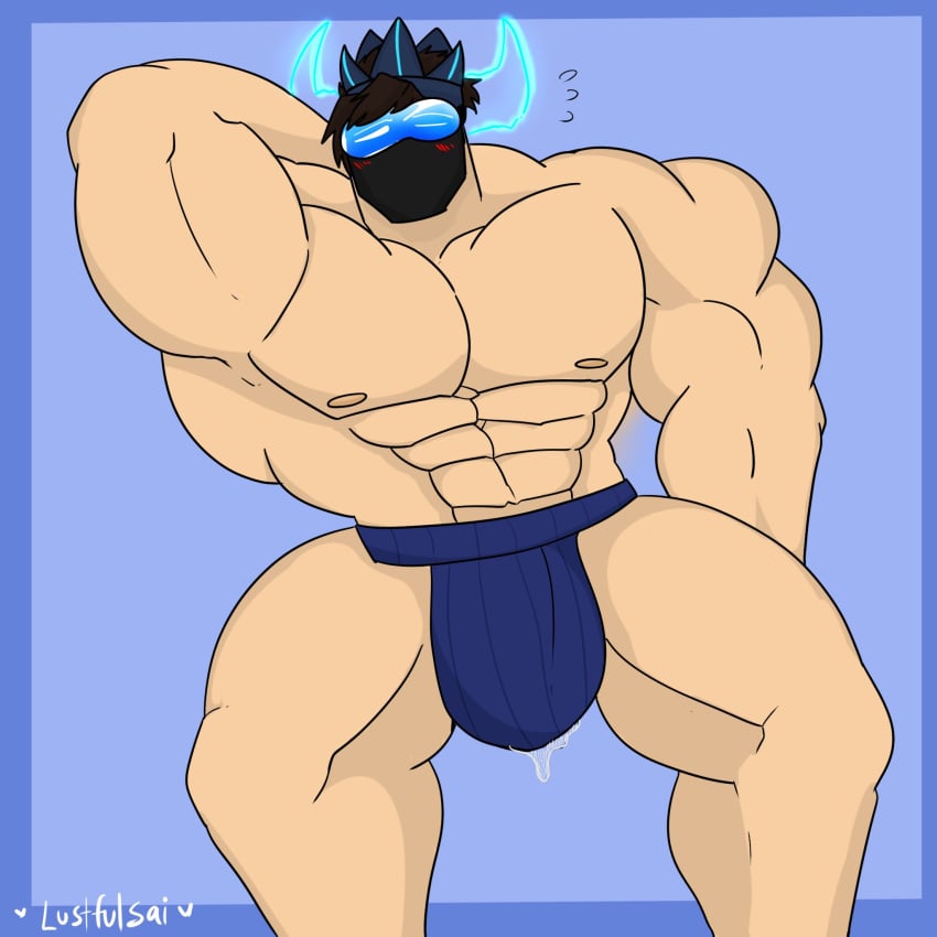 bara blush_lines gay helmet lustfulsai precum_through_underwear solo underwear_only