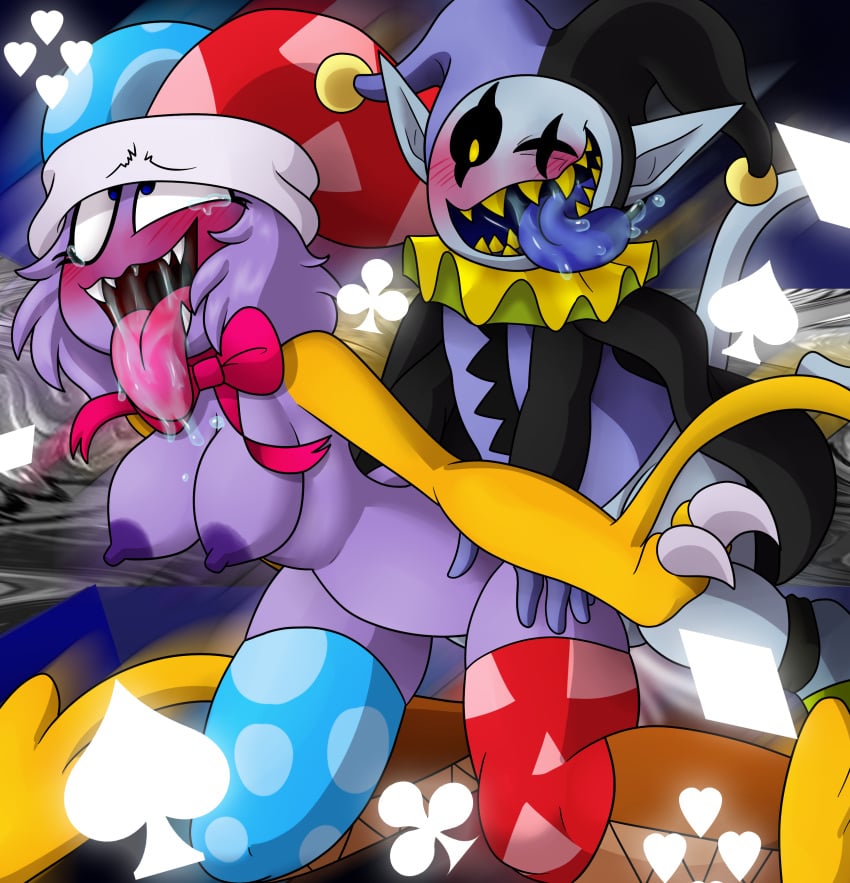 ♣ ♦ ♥️ ♠ 2019 ahe_gao alternate_species black_sclera blue_eyes blush bow_tie breasts claws clothing crossover darkner deltarune demon duo fangs female footwear gloves hair hat headwear heart hi_res humanoid humanoidized imp jester jevil_(deltarune) kirby_(series) kirby_super_star legwear male marx milky_way_wishes nintendo nipples open_mouth penetration pointy_ears purple_body purple_hair rule_63 saliva sex sharp_teeth smile socks straight suit_symbol teeth thigh_socks tongue tongue_out undertale_(series) video_games yellow_eyes yoshimister