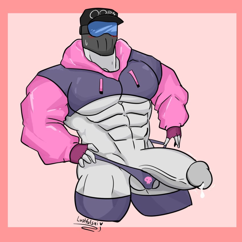 bara big_penis blush_lines cap gay hoodie lustfulsai masked small_clothes socks solo underwear veiny_penis