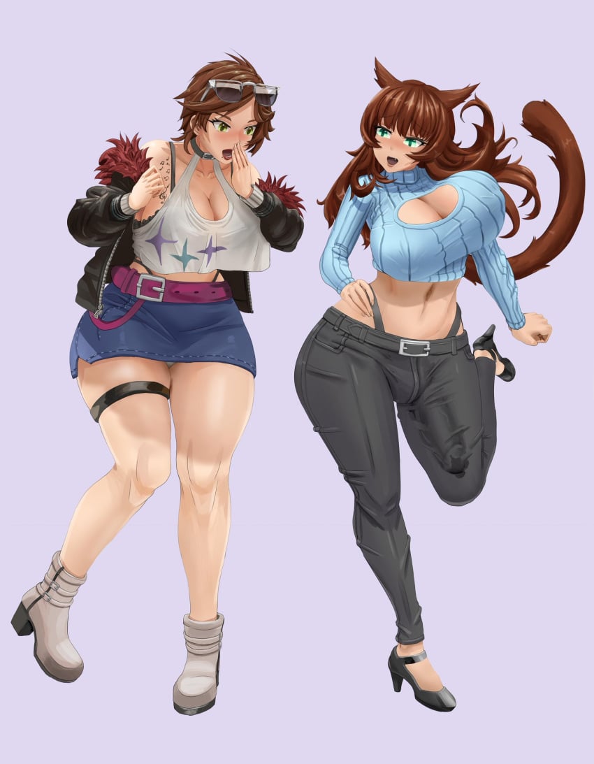 1futa 1girls alex auranaito auronaito ball_bulge balls balls_under_clothes breasts brown_hair bulge cameltail cat_girl cleavage clothed cock_worship collar color curvy erect_nipples erection erection_under_clothes female final_fantasy final_fantasy_xiv futa_with_female futanari green_eyes heels highres hourglass_figure huge_breasts intersex jeans large_penis long_hair looking_at_penis miqo'te nekomimi nera nipple_bulge nipples oppai penis penis_bulge penis_under_clothes precum running skirt surprised tail thick_thighs topwear wide_hips