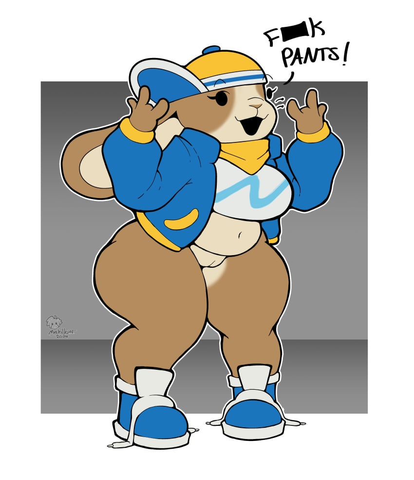 2024 absurd_res anthro belly breasts clothed clothing dialogue female footwear genitals hat headgear headwear hi_res how_to_be_cool kerchief lagomorph leporid mammal mehdrawings navel outline pantsless peeb_(piemations) profanity pussy rabbit shaded shoelaces shoelaces_untied shoes simple_background simple_shading slightly_chubby sneakers solo thick_thighs white_outline