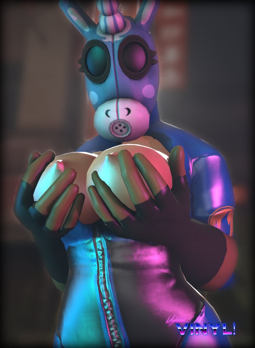 1girls 3d areolae breasts female female_only fempyro hands_on_breasts holding_breast holding_breasts latex nipples no_bra pyro ripped_clothing rule_63 solo source_filmmaker team_fortress_2 ughhh..._vinyl! valve