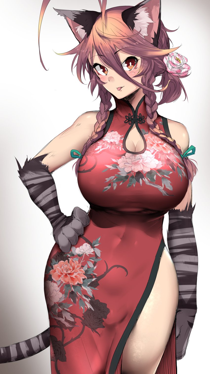 1futa arashi_yagatake blep braid braids breasts bulge cameltail cat_ears cleavage curvy erection erection_under_clothes erection_under_skirt futa_only futanari hair_ornament huge_breasts intersex large_penis looking_at_viewer nekomimi original penis penis_under_clothes penis_under_skirt qipao skirt skirt_lift small_penis solo tenting tied_hair tongue tongue_out yagatake_arashi yana_(nekoarashi)