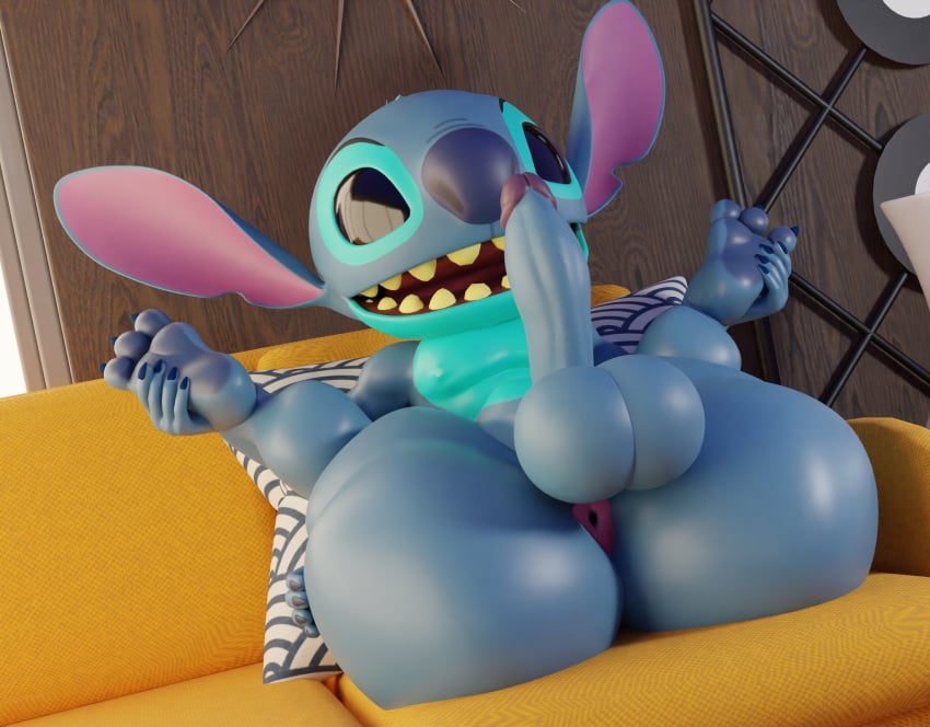 3_toes 3d 5_fingers alien anthro anus ass balls big_balls big_butt big_ears big_nose big_penis black_eyes black_nose blue_body blue_fur bubble_butt circumcised claws digital_media_(artwork) disney empty_eyes english_description erection experiment_(lilo_and_stitch) feet fingers fur furniture genitals geometryboymejia hi_res holding_both_legs humanoid_genitalia humanoid_penis inside lilo_and_stitch male nipples no_irises nude nude_anthro nude_male on_sofa open_mouth penis pillow pink_anus pink_ears presenting presenting_anus presenting_hindquarters sharp_teeth short_stack sofa solo spread_legs spreading stitch_(lilo_and_stitch) teeth thick_thighs toes yellow_teeth