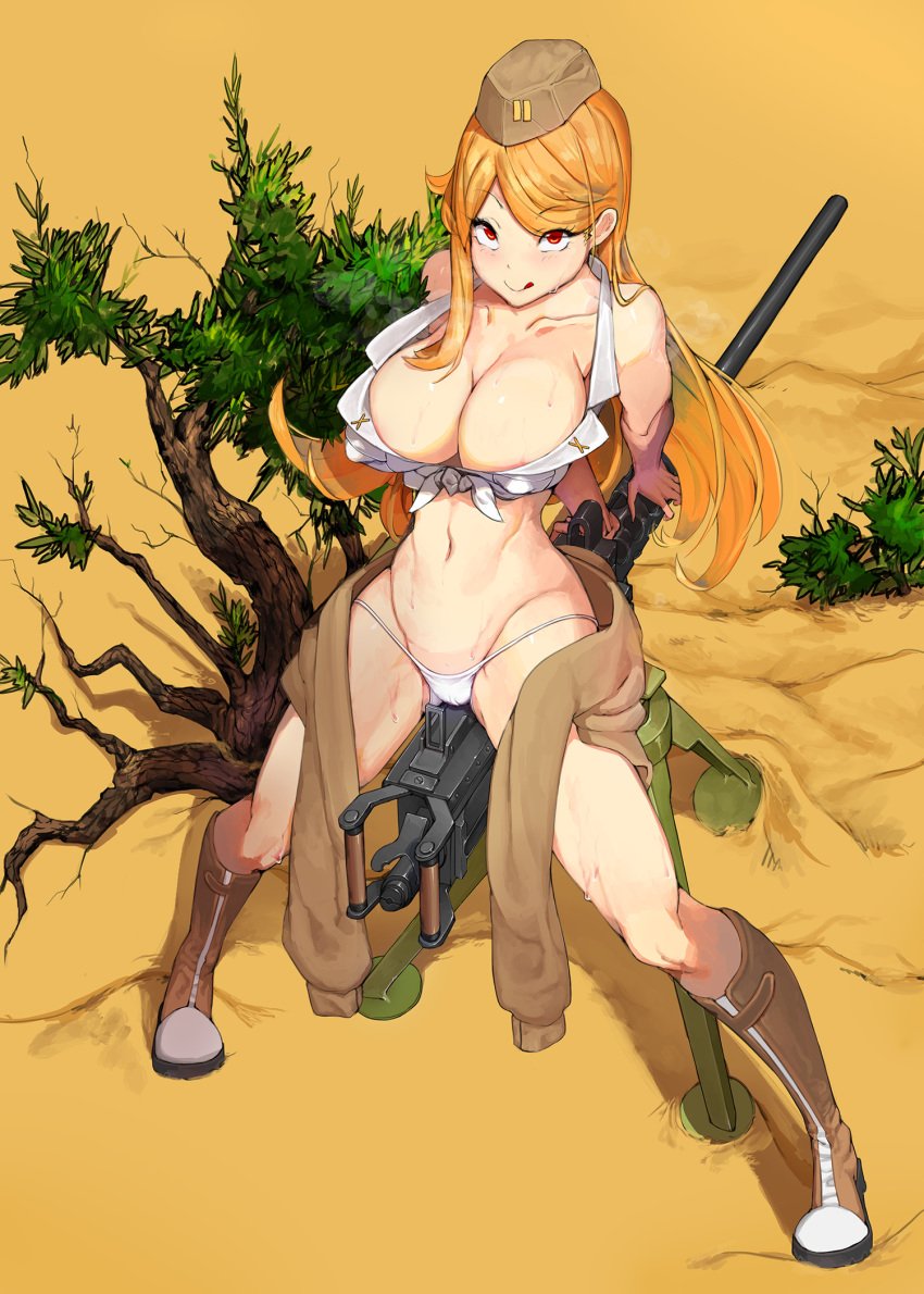 boots breasts girls'_frontline happening18 large_breasts m2hb_(girls'_frontline) red_eyes tagme white_panties