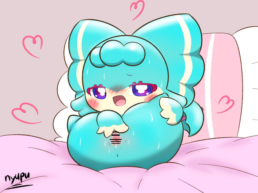 ameri_(cocotama) bed blush chibi female hi_res nyupu nyupu pillow solo sweat