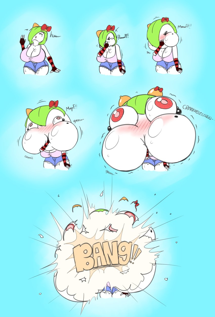 blowing_thumb bursting cheeks_inflation comic eyes_bulging head_inflation kirlia pokemon pokemon_(species) popping puffed_cheeks self_inflation semi-stick sequence uber_inflation