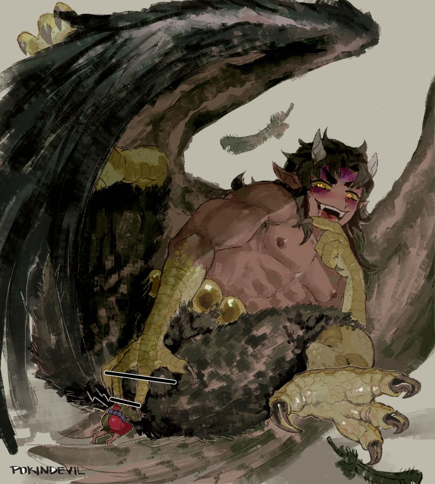 anal_play anal_sex ass ass_focus asshole asshole_hair asshole_stretched_wide brown_nipples demon_horns demon_slayer feathers hantengu inside_ass japanese_male kimetsu_no_yaiba legs_spread shrinking talons tan-skinned_male tengu tiny_person upper_moon urogi wings yellow_eyes yellow_sclera youkai