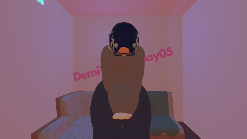 bed black_hair blanca_(rec_room) clothed_sex demithefemboy05 femboy glasses rec_room rec_room_avatar shy