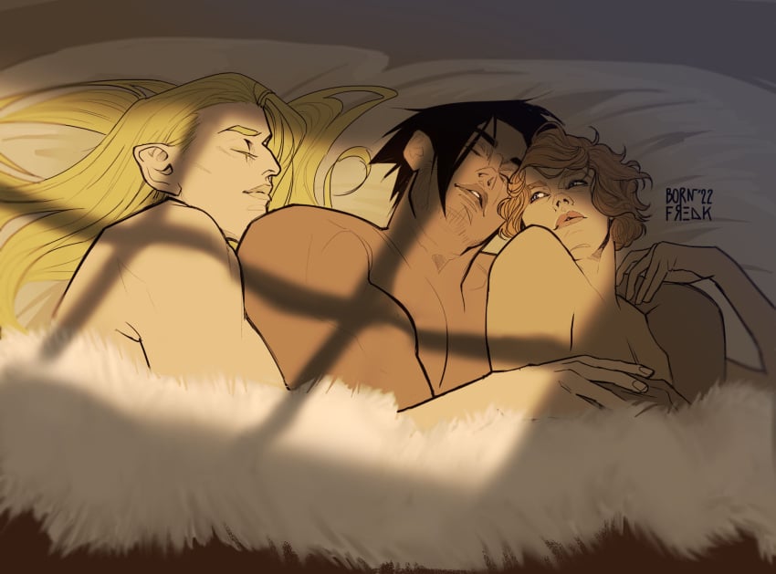 1girls 2boys 2boys1girl after_sex after_threesome alucard_(castlevania) bed bisexual bisexual_male blonde_hair bornfreak castlevania castlevania_(netflix) long_hair_male muscular_male ot3 polyamory short_hair sleeping sypha_belnades threesome throuple trevor_belmont twunk wholesome