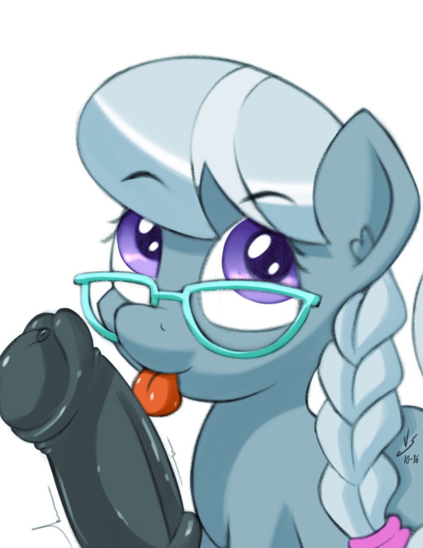 2016 animal_genitalia animal_penis cub earth_pony equid equine equine_genitalia equine_penis erection eyewear female feral friendship_is_magic glasses grey_hair hair hasbro horse horsecock male male/female mammal my_little_pony penis pony purple_eyes silver_spoon_(mlp) tongue tongue_out vsdrawfag young