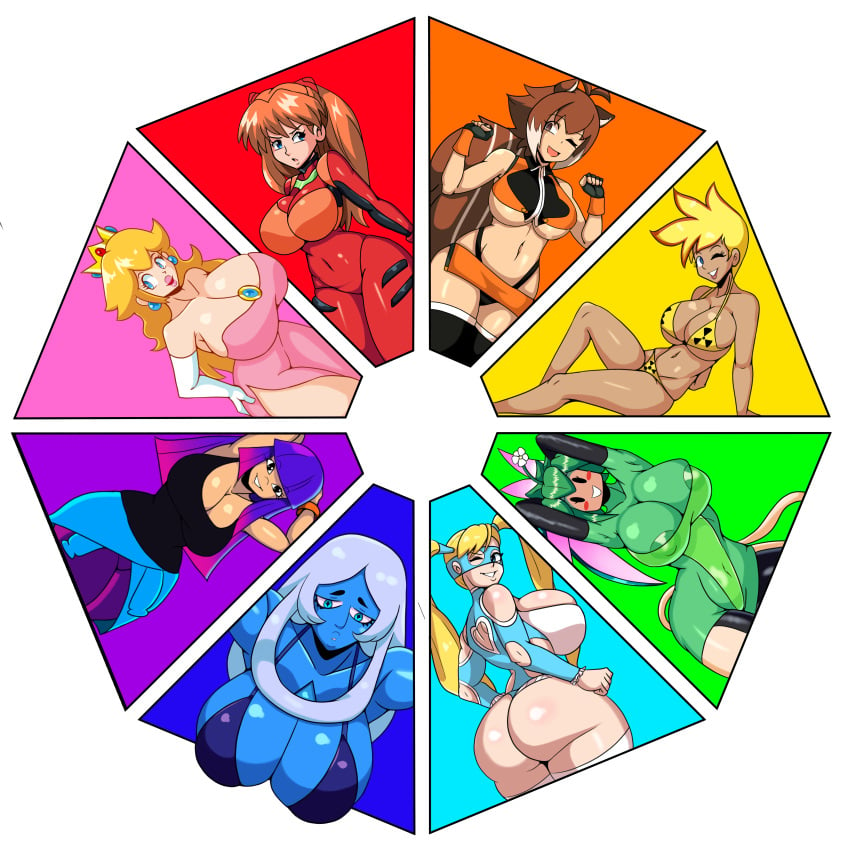 6+girls 8girls anthro asuka_langley_sohryu blaster_master blaster_master_zero_2 blue_diamond_(steven_universe) cartoon_network crossover curvy diamond_authority female gamer_girl gem_(species) genderswap genderswap_(mtf) glitch_techs hourglass_figure huge_breasts iggy-bomb jenny_test johnny_test johnny_test_(series) kanna_(blaster_master) large_breasts looking_at_viewer makoto_nanaya mario_(series) miko miko_kubota multiple_girls navel neon_genesis_evangelion plant plant_girl princess_peach questionable rainbow_mika steven_universe tagme tagme_(character) thick_thighs transparent_clothing voluptuous wide_hips