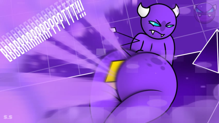 1boy big_ass big_butt blue_eyes cube_4_(geometry_dash) demon easy_demon face_in_ass fart fart_cloud farting farting_in_face freckles_on_ass gas gassy gassy_male geometry_dash horns huge_ass huge_butt male purple_body purple_skin robtopgames sci-salandre sharp_teeth smelly stinky