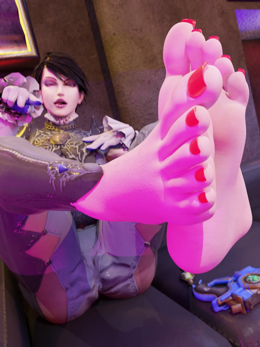 3d 3d_(artwork) barefoot bayonetta bayonetta_(character) bayonetta_2 blender blender_(software) blender_cycles feet femdom foot_fetish foot_focus foot_worship from_below hair insanis_(artist) long_toenails looking_at_viewer partially_clothed pov pov_eye_contact red_toenails saliva self_foot_worship self_upload short soles tagme toenail_polish toenails toes