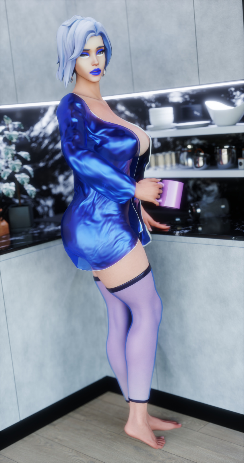 3d big_ass big_breasts big_butt blue_dress clothing coffee coffee_cup coffee_mug exposed_breasts kitchen legwear lingerie lingerie_only looking_at_viewer mercy morning nipple_bulge nuffie nyl_mercy overwatch overwatch_2 see-through see-through_clothing skimpy_clothes skimpy_dress skimpy_outfit sleepwear sleepy slutty_outfit wake_up