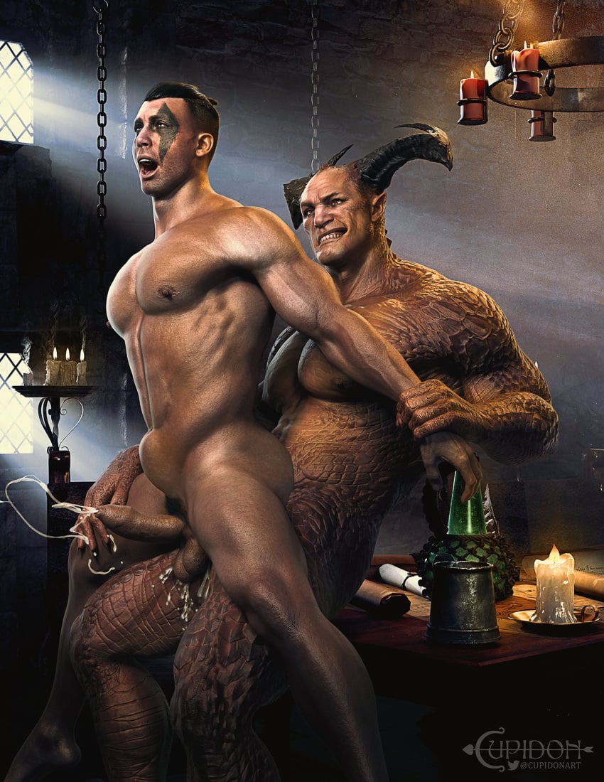 2_horns 3d abdominal_bulge anal anal_sex animal_humanoid bodily_fluids cum cupidonart dragon dragon_humanoid duo ejaculation gay genital_fluids grabbing_from_behind hi_res horn human humanoid male male_only mammal mortal_kombat mortal_kombat_1_(2023) netherrealm_studios nipples pecs penetration reiko_(mortal_kombat) scales shao_kahn yaoi