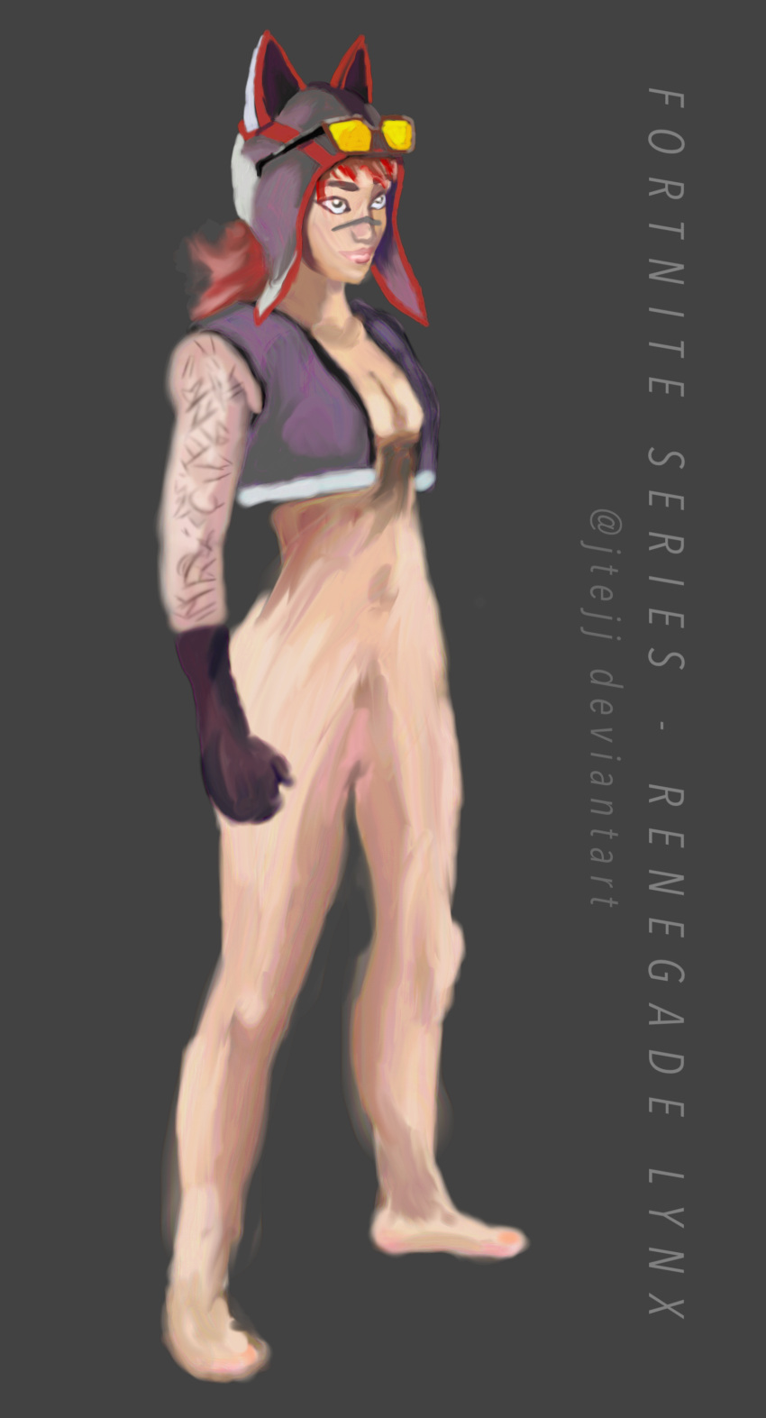 cat_hat completely_nude completely_nude_female facepaint feet fortnite fortnite:_battle_royale jacket jtejj looking_forward multicolored_hair nude nude_female open_jacket pilot_helmet renegade_lynx self_upload sleeve_gloves tattoo tattoos