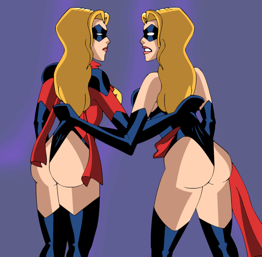 2girls arms_behind ass_focus backview blonde_hair carol_danvers clothed_female digital_drawing_(artwork) glaring_at_another karla_sofen marvel moonstone_(marvel) ms._marvel ms._marvel_(carol_danvers) the_avengers:_earth's_mightiest_heroes thong_leotard webart20 wedgie wedgie_comics wedgie_girl wedgiegirl wedgies