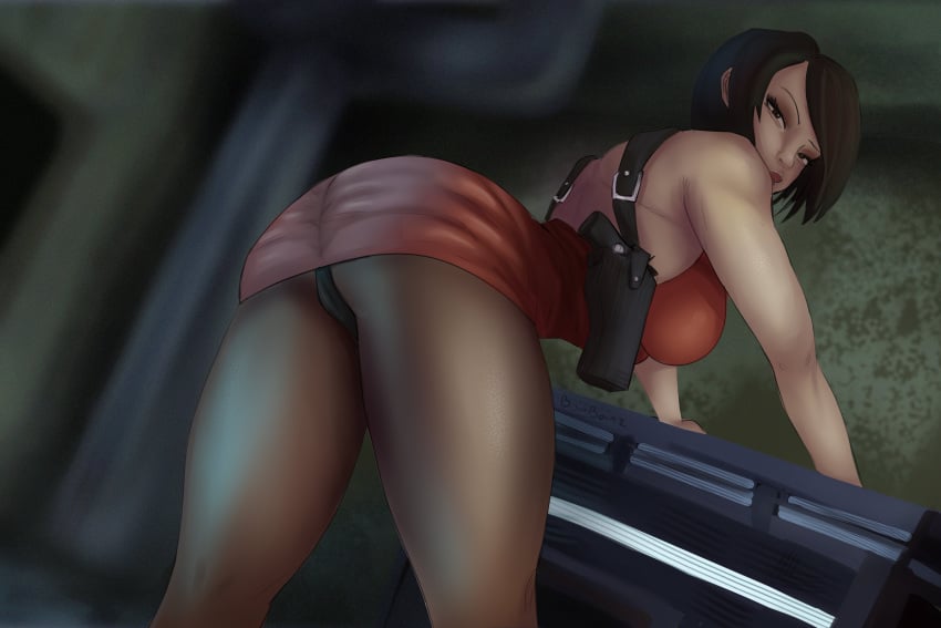 1girls 2023 absurd_res ada_wong ass back_view bent_over black_hair boinboinz capcom dress female female_only looking_at_viewer looking_back looking_back_at_viewer narrowed_eyes pantyhose resident_evil resident_evil_2 resident_evil_2_remake solo thick_thighs