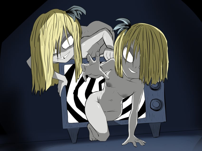 2girls abigail_carter don't_starve don't_starve_together houseki_hiiro multiple_girls tv tv_screen twins wendy_carter