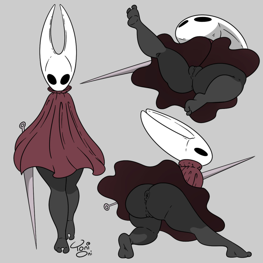 1:1 2_toes animal_humanoid anthro anus arachnid arachnid_humanoid arthropod arthropod_humanoid ass barefoot black_body bottomless bottomless_anthro bottomless_female bottomless_humanoid cloak clothed clothing crouching feet female genitals grey_background hollow_knight horn horned_humanoid hornet_(hollow_knight) humanoid insect_humanoid insects looking_at_viewer looking_back looking_up puffy_anus pussy raised_leg signature simple_background solo spider spider_humanoid standing team_cherry thick_thighs toes toni_oni weapon white_face