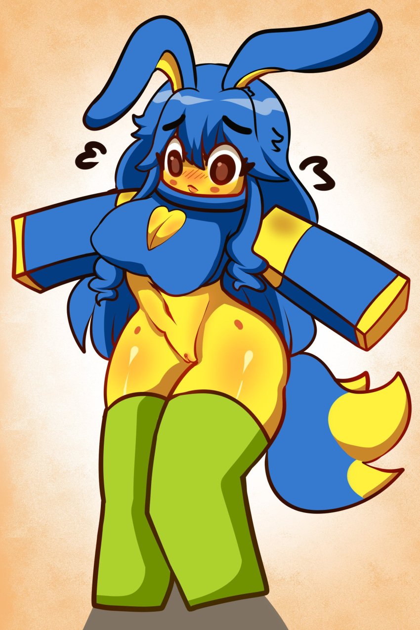 1girls big_breasts blocky_body bottomless breasts cleavage cleavage_cutout female heart_cutout no_panties noob pussy roblox robloxian tagme tagme_(artist) thick_thighs thighhighs thighs
