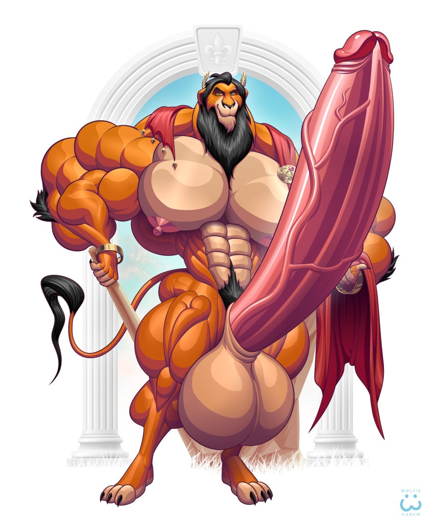 anthro balls bara barazoku boner disney erection furry hyper_balls hyper_muscles hyper_penis lion male male_only mane muscles muscular nude penis scar scar_(the_lion_king) scar_across_eye solo solo_male the_lion_king wolfiecanem