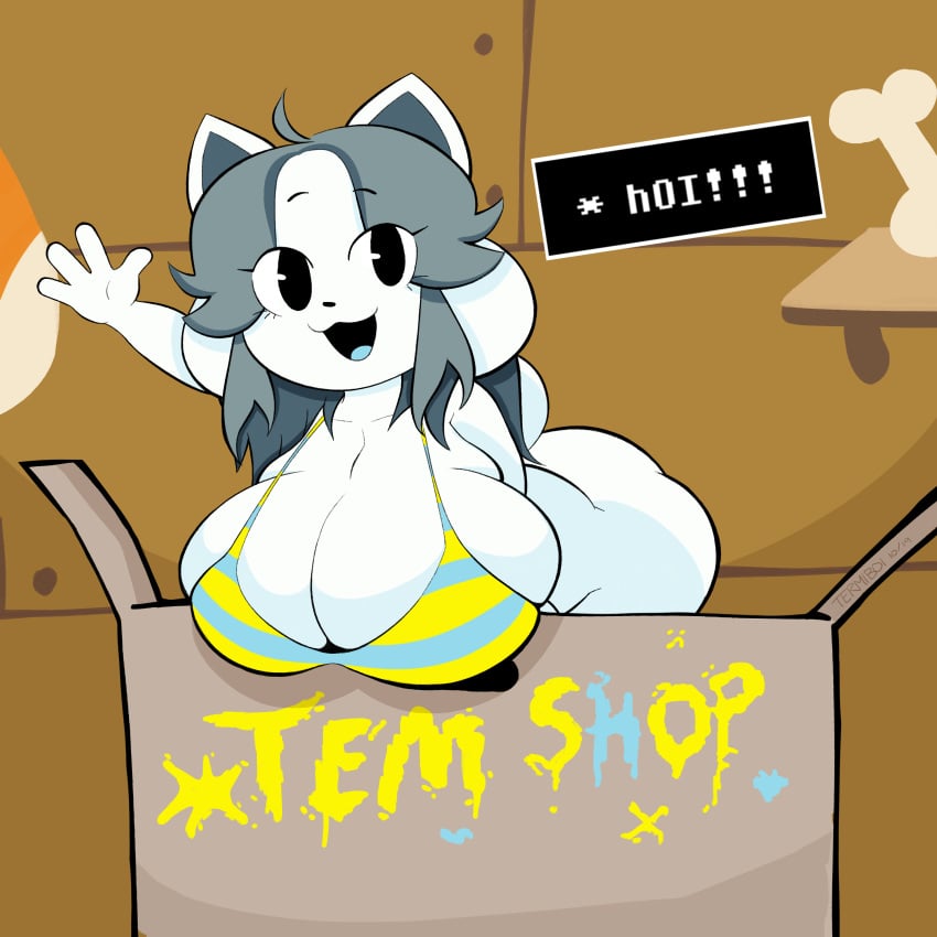 bent_over big_breasts big_penis bikini bikini_top breasts canine feline female huge_breasts shortstack small_but_busty solo_female tagme temmie temmie_(undertale) termiboi undertale wide_hips