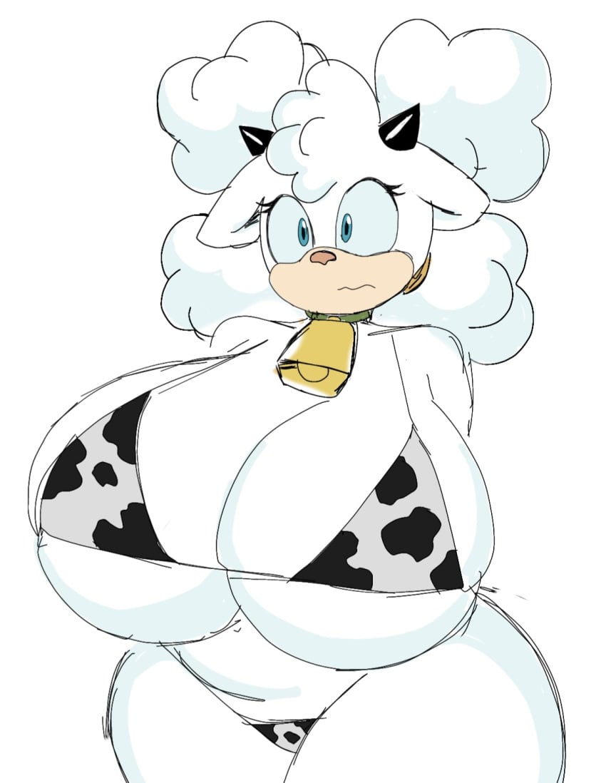 1girls 2023 anthro ass bell bell_collar big_ass big_hair bikini blue_eyes breasts breasts_bigger_than_head cow_bell cow_bikini cow_print cow_print_bikini cowbell female female_only fluffy fluffy_hair fur furry furry_only horn huge_ass huge_breasts lanolin_the_sheep mobian_(species) momiji_(artist) sega sheep sheep_ears sheep_girl sheep_horns sideass small_bikini solo sonic_(series) sonic_the_hedgehog_(comics) sonic_the_hedgehog_(idw) thick_thighs voluptuous white_body white_fur white_hair wide_hips wool_(fur)