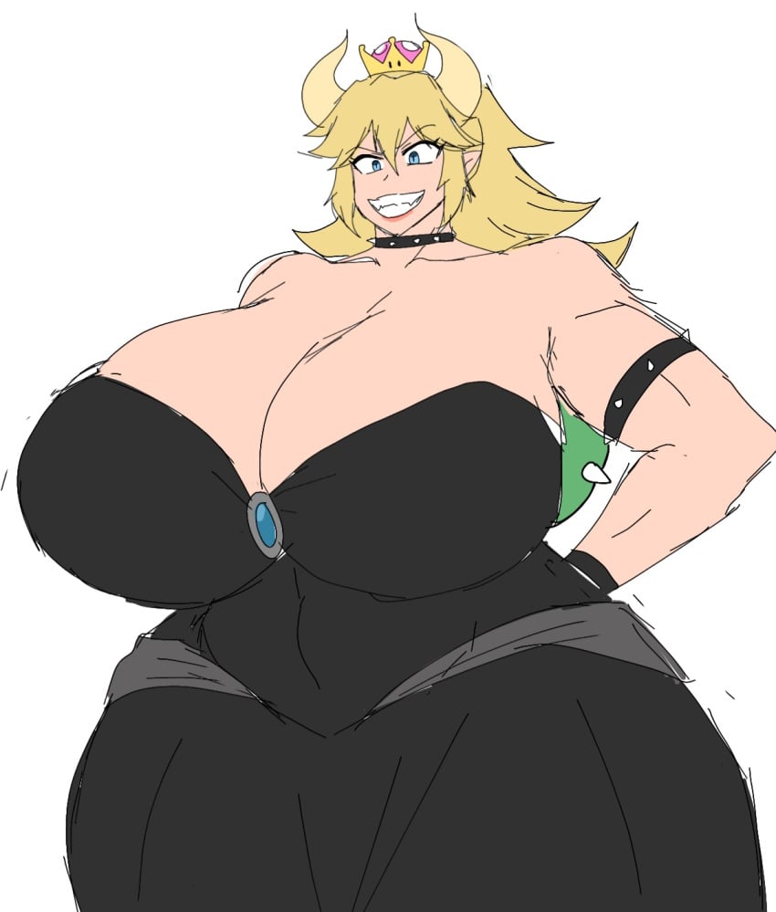 ass_bigger_than_head boob_window bowsette breasts_bigger_than_head clothed female female_only huge_ass huge_breasts mario_(series) momiji_(artist) new_super_mario_bros._u_deluxe no_bra sideboob super_crown