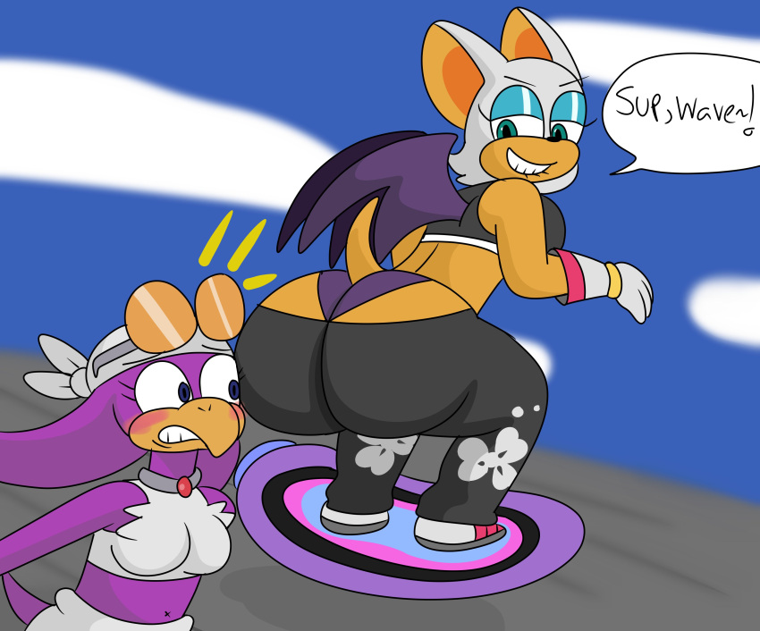 2girls anthro ass bat big_ass big_butt brappycatty bubble_ass bubble_butt extreme_gear furry huge_ass huge_butt panties pants_down rouge_the_bat sega sonic_(series) sonic_the_hedgehog_(series) sunniefunnie swallow_(bird) wave_the_swallow