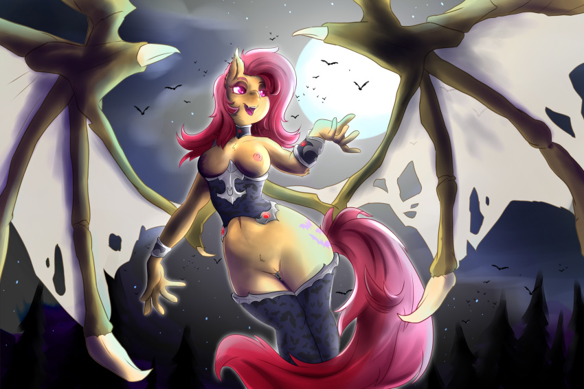 anthro bat bat_wings flutterbat_(mlp) fluttershy_(mlp) huckser moon my_little_pony straight_hair