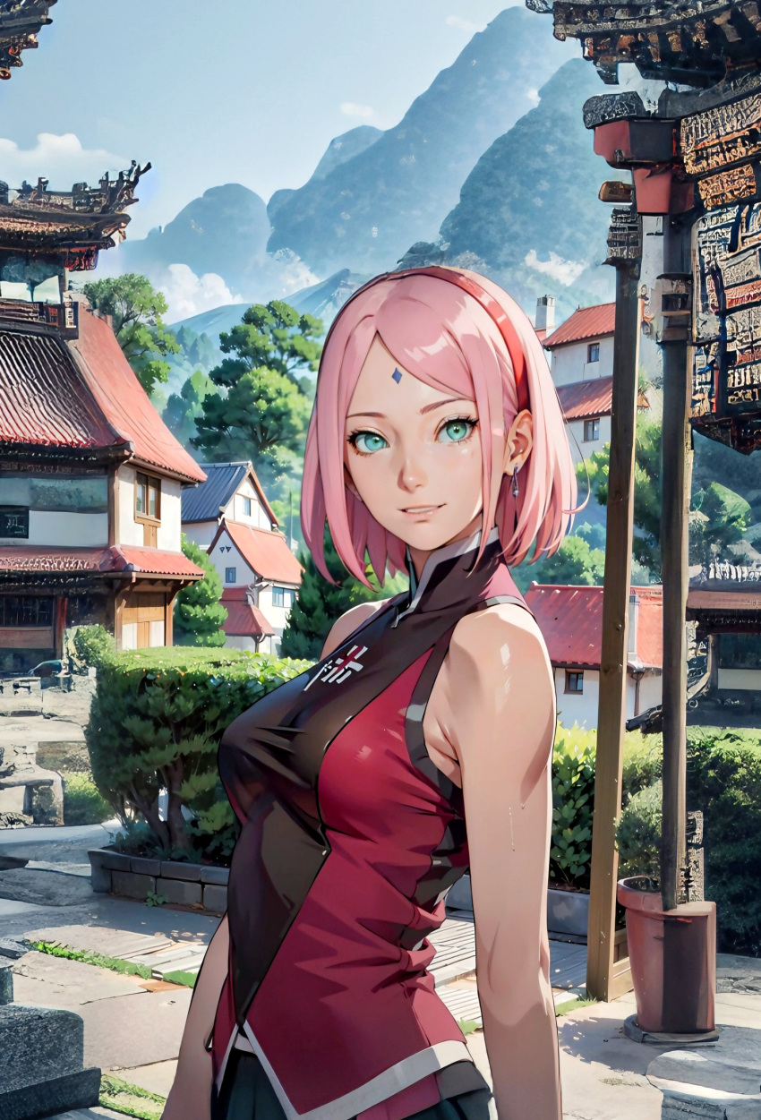 1girls ai_generated boruto:_naruto_next_generations female female_only green_eyes large_breasts naruto naruto_(series) pink_hair sakura_haruno seaart.ai solo tight_clothes