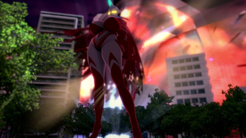 3d alien alien_girl alien_humanoid cape city city_background female female_only galactic_art large_breasts night original original_character thick_ass thick_thighs ultraman_(franchise) ultrawoman wide_hips