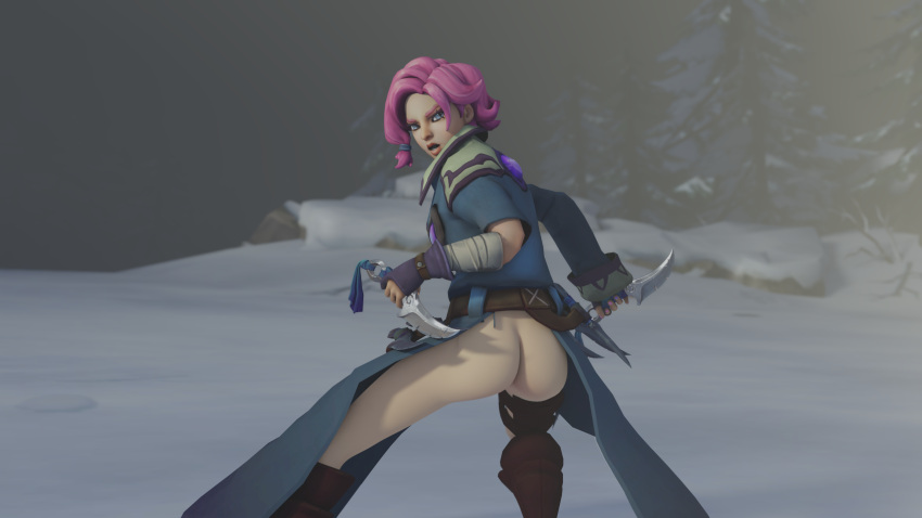 1girls 3d ass female female_only guzemberg maeve_(paladins) paladins paladins_champions_of_the_realm pink_hair self_upload solo